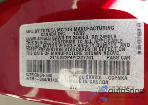 2000 Toyota Camry Solara Se из США, поврежденный, VIN 2T1CG22P4YC327761